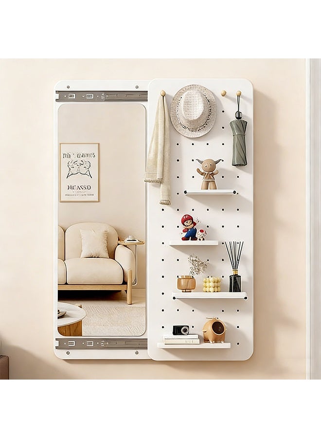Multi-Functional Wall Mirror, Full-Length Mirror with Hidden Storage Shelf & Sliding Hooks, Space-Saving Full-Length Dressing Mirror for Bedroom, Living Room, Entry Hall - Image 1